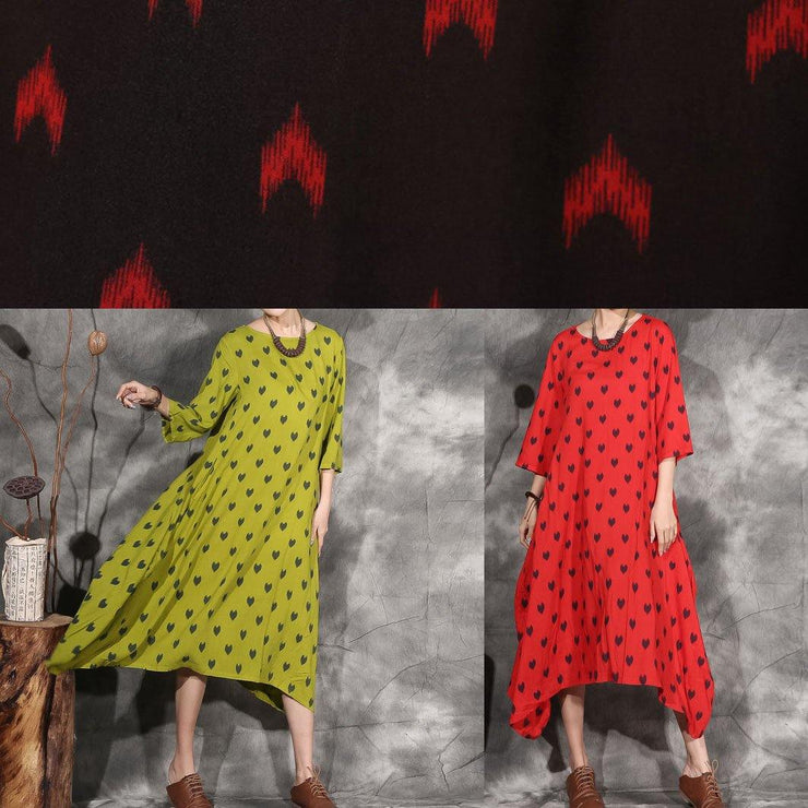 Organic red dotted cotton Long Shirts asymmetric hem Maxi summer Dresses - bagstylebliss