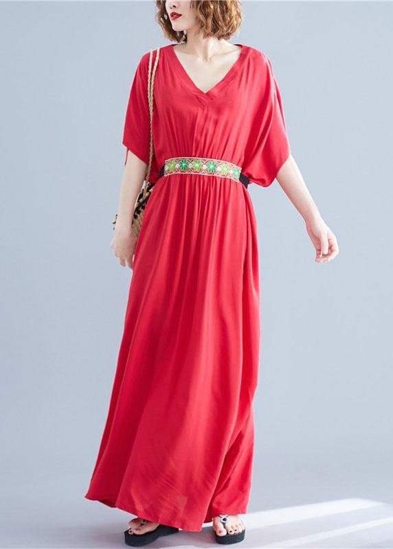 Organic red v neck cotton clothes two ways to wear Maxi summer Dress - bagstylebliss