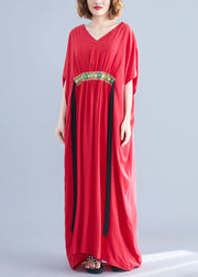 Organic red v neck cotton clothes two ways to wear Maxi summer Dress - bagstylebliss