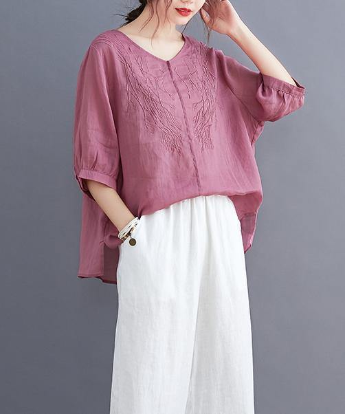 Organic rose clothes For Women v neck embroidery daily blouses - bagstylebliss