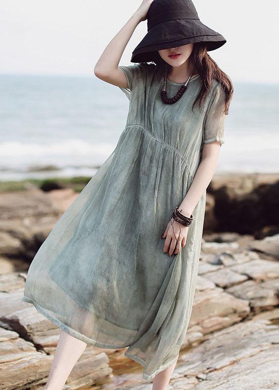 Organic short sleeve cotton clothes Inspiration green high waist Plus Size Dress - bagstylebliss