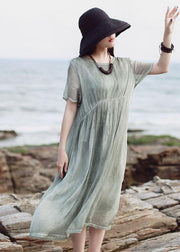 Organic short sleeve cotton clothes Inspiration green high waist Plus Size Dress - bagstylebliss