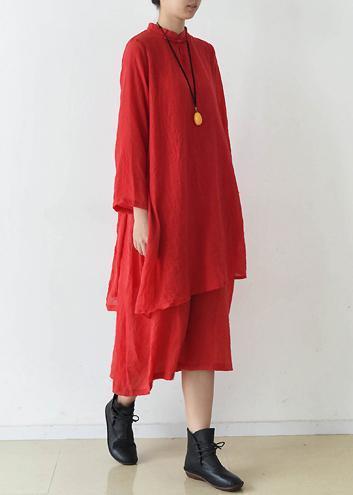 Bio-Stehkragen asymmetrische Baumwolle Kleidung stilvolle Runway rot Kaftan Kleid Frühling