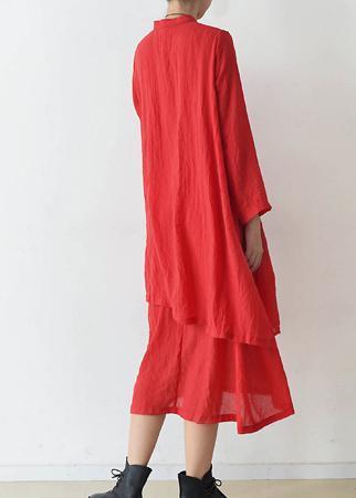 Bio-Stehkragen asymmetrische Baumwolle Kleidung stilvolle Runway rot Kaftan Kleid Frühling