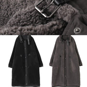 Organic stand collar drawstring Plus Size tunic coat black Dresses outwear - bagstylebliss