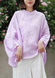 Organic stand collar linen Blouse Photography light purple striped blouse - bagstylebliss