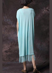 Organic tassel cotton clothes Work light blue Plus Size Dress summer - bagstylebliss