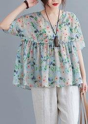 Organic v neck Ruffles summer tops Fashion Ideas floral blouse - bagstylebliss