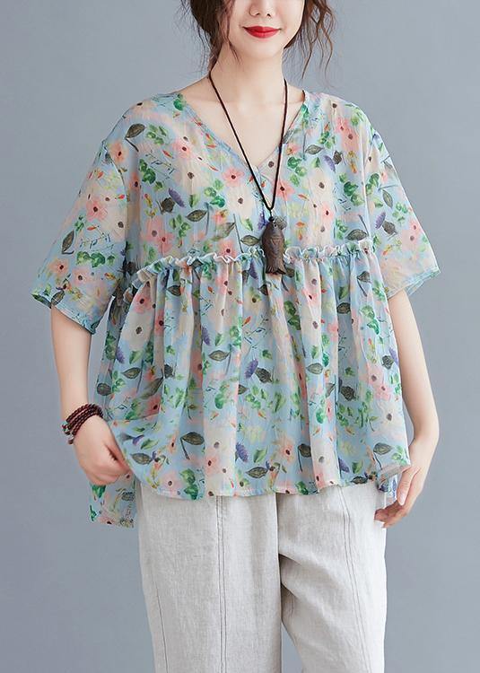 Organic v neck Ruffles summer tops Fashion Ideas floral blouse - bagstylebliss