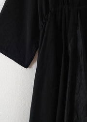 Organic v neck asymmetric cotton Tunics Sewing black A Line Dress - bagstylebliss