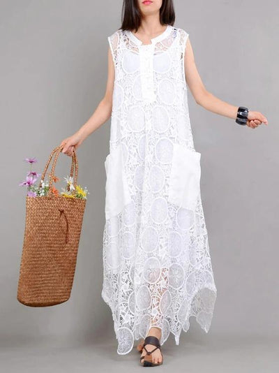 Organic white clothes For Women pockets asymmetric Kaftan summer Dresses - bagstylebliss