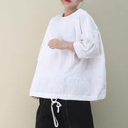 Organic white cotton clothes For Women o neck drawstring cotton summer shirts - bagstylebliss