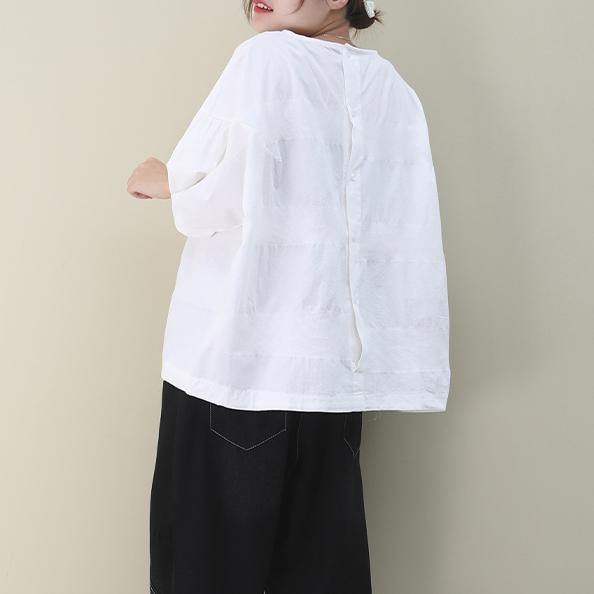 Organic white cotton clothes For Women o neck drawstring cotton summer shirts - bagstylebliss