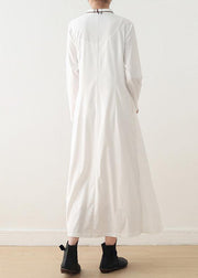 Organic white plaid cotton Long Shirts drawstring Art summer Dresses - bagstylebliss