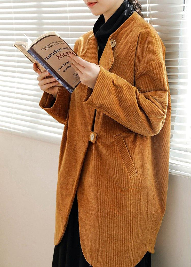 Organic yellow Fashion tunic coats Photography Button women coat - bagstylebliss