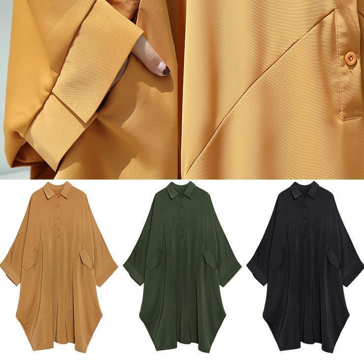 Organic yellow cotton dresses batwing sleeve cotton robes summer Dress - bagstylebliss