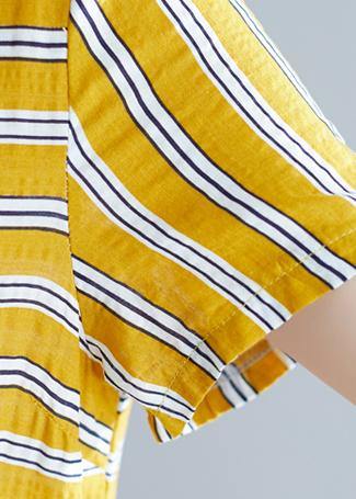 Organic yellow striped Cotton clothes o neck pockets tunic Dress - bagstylebliss