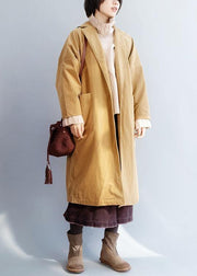 Organic yellow fine trench coat Sewing  big pockets women coats - bagstylebliss