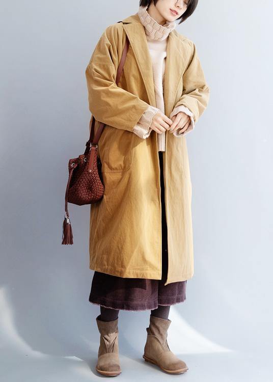 Organic yellow fine trench coat Sewing  big pockets women coats - bagstylebliss