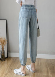 Organic Spring Casual Pants Slim Denim Blue Fashion Ideas Elastic Waist Pants - bagstylebliss