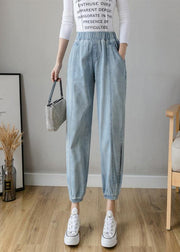 Organic Spring Casual Pants Slim Denim Blue Fashion Ideas Elastic Waist Pants - bagstylebliss