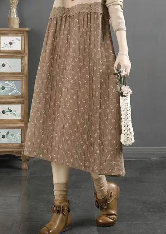 Original Coffee O Neck Lace Patchwork Cotton Long Dresses Fall