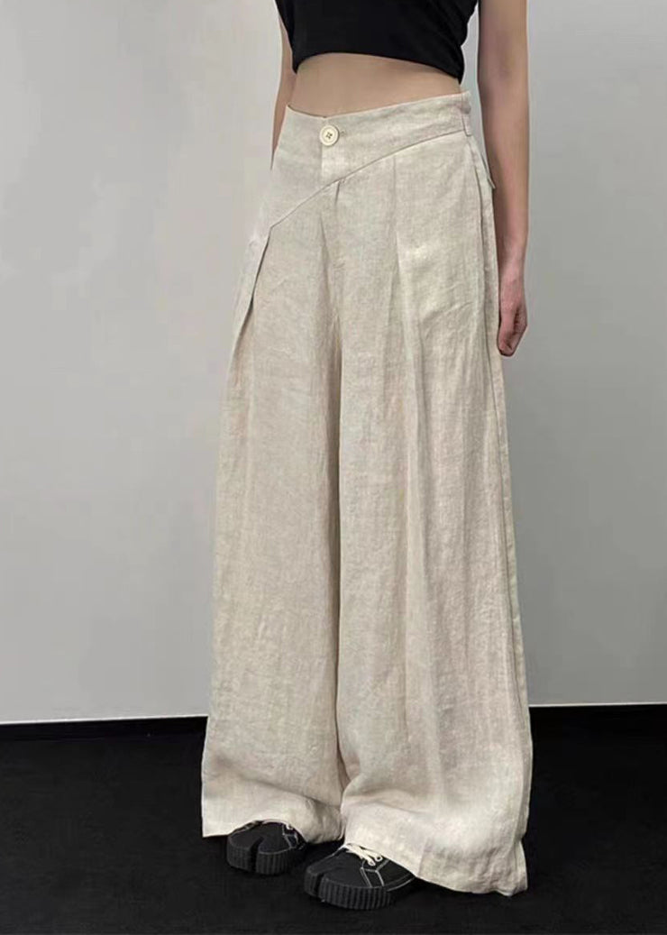 Original Design Apricot Pockets Patchwork Linen Wide Leg Pants Fall