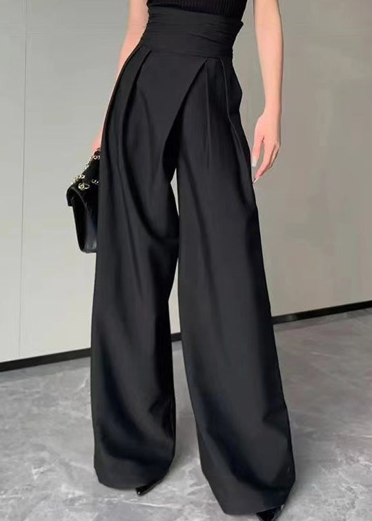 Original Design Black High Waist Cotton Wide Leg Pants Spring