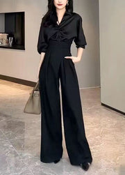 Original Design Black High Waist Cotton Wide Leg Pants Spring