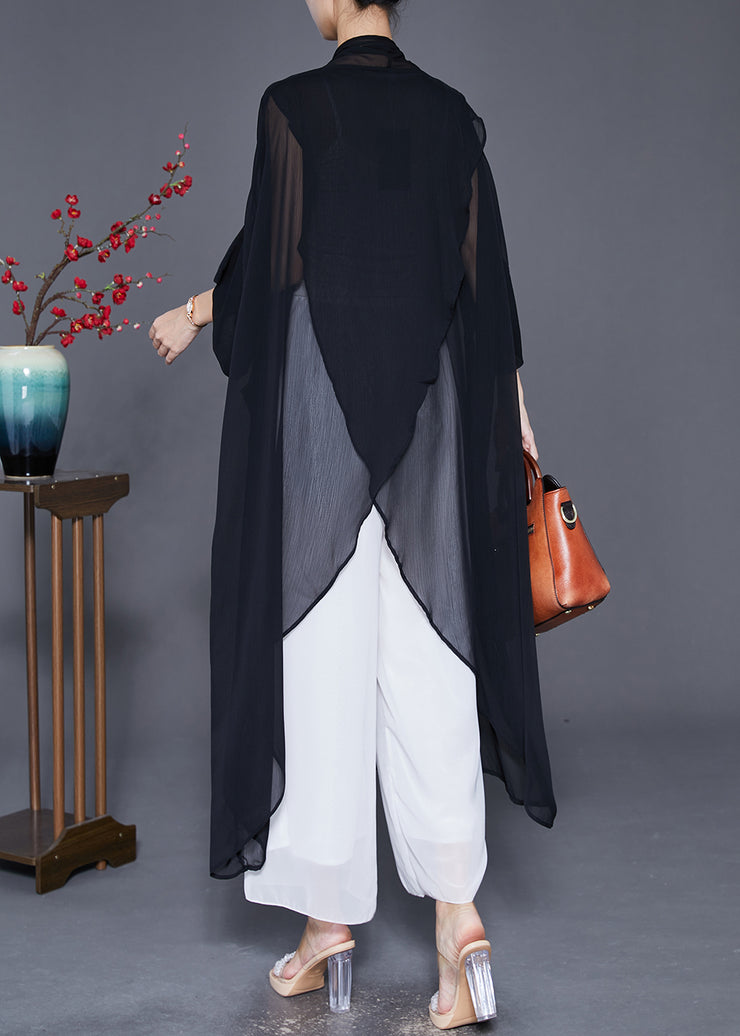 Original Design Black Oversized Black Side Open Silk Cardigan Summer