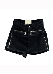 Original Design Black Zip Up Pockets Patchwork Denim Shorts Summer