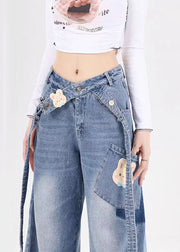 Original Design Blue Pockets Denim Wide Leg Pants Spring