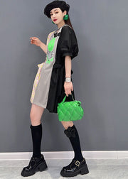 Original Design Colorblock Asymmetrical Patchwork Cotton Cinch Dress Summer