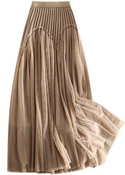 Original Design Khaki High Waist Ruffled Patchwork Tulle Pleated Skirts Spring