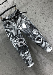 Original New Letter Geometry Printed Denim Pants Autumn