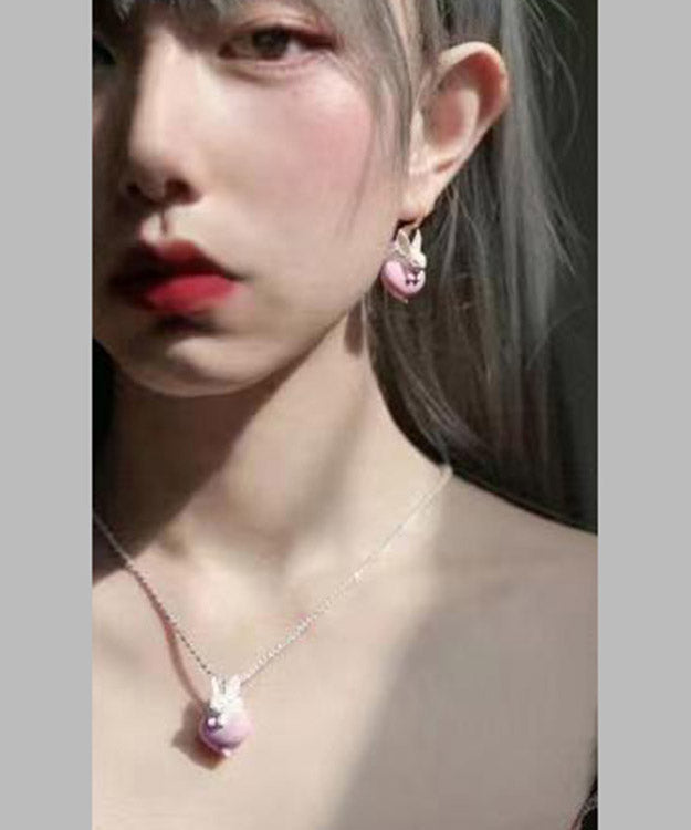 Original Pink Sterling Silver Zircon Little Rabbit Glow Pendant Necklace