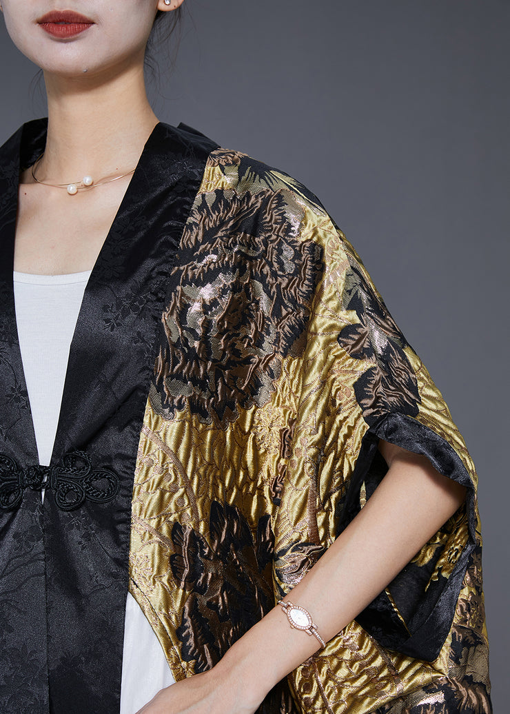 Original Yellow Oversized Patchwork Jacquard Silk Cardigan Fall