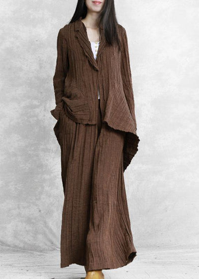 Original brand pleated chocolate suit irregular one-button jacket new two-piece suit - bagstylebliss