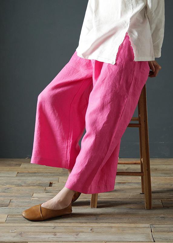 Original design cotton and linen pants retro elastic waist wide-leg pants - bagstylebliss