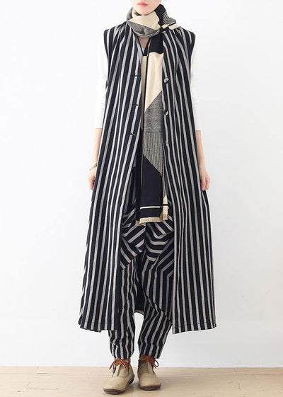 Original design loose medium length Beige striped vest elastic waist breeches suit - bagstylebliss