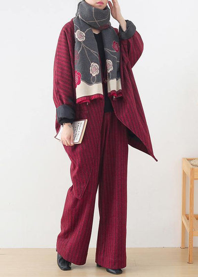 Original design red woolen suit female cocoon-shaped irregular mid-length coat autumn and winter - bagstylebliss