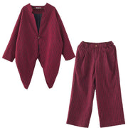 Original design red woolen suit female cocoon-shaped irregular mid-length coat autumn and winter - bagstylebliss