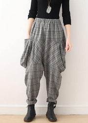 Original design retro gray thick loose large size warm knitted plaid Harlan bloomers - bagstylebliss