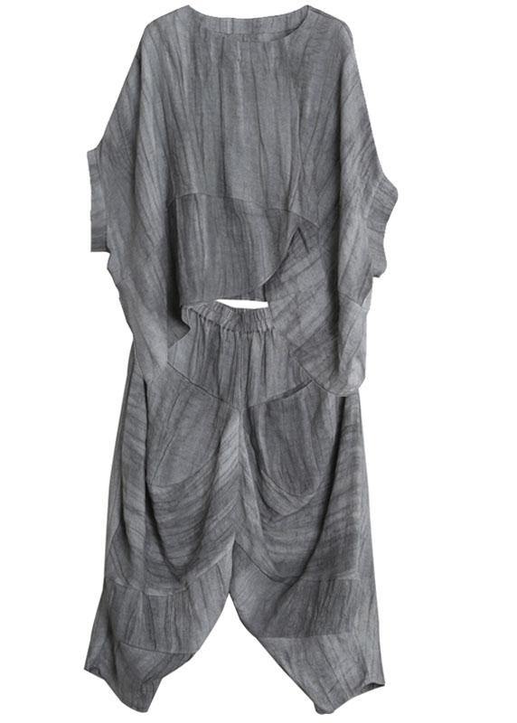 Original gray suit loose irregular top harem pants Zen two-piece autumn - bagstylebliss