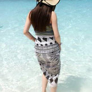 Outdoor sunscreen black white geometric pattern veil beach holiday oversized scarf - bagstylebliss