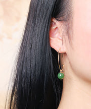 Oversize Green 14K Gold Jade Hoop Earrings