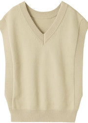 Oversized  gray knit tops oversized v neck sleeveless tops - bagstylebliss
