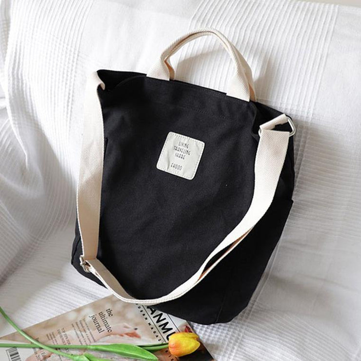 Oversized Beautiful Casual Patchwork Large black Canvas Shoulder Bag - bagstylebliss