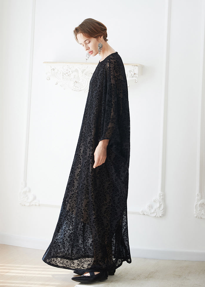 Oversized Black O Neck Jacquard Velour Robe Dresses Summer