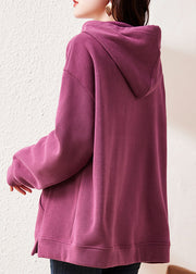 Oversized Rose Hooded Pockets Warm Fleece Sweatshirts Top Winter